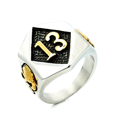Vintage Punk Totenkopf Ring Nummer 13 Schild Siegelring Für Herren Titanstahl Biker Rock Gothic Schmuck Gold Silber Bicolor