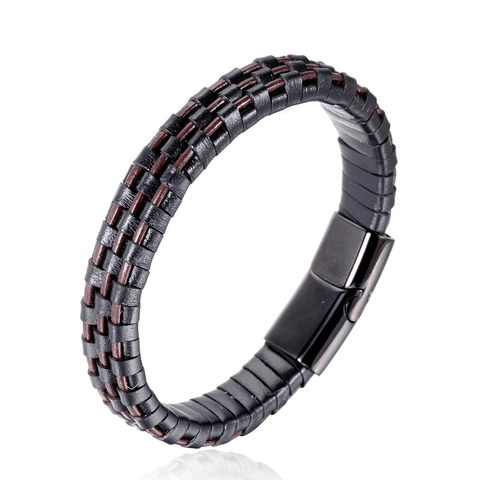 Bracciale in Pelle Intrecciata da Uomo Con Fibbia Magnetica in Acciaio Inossidabile Cordino Bicolore Retrò Gioielli da Mano