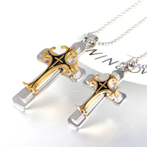 Vintage Titanium Staal Drielaagse Kruis Hanger Ketting Voor Heren Vrouwen Gothische Roestvrijstalen Religieuze Sieraden