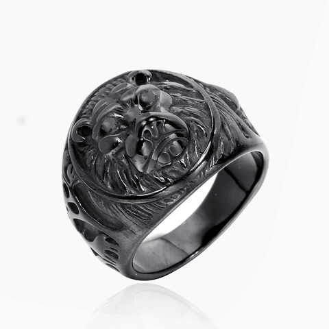 Vintage Punk Stainless Steel Lion Head Ring For Men Gothic Animal Signet Ring With Red Rhinestone Eyes Hip Hop Jewelry