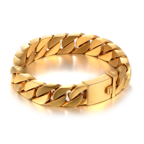 Pulsera de Acero Inoxidable para Hombre con Eslabón Cubano Cadena de Metal Pesada con Cierre de Caja Joyería Hip Hop Street Regalo