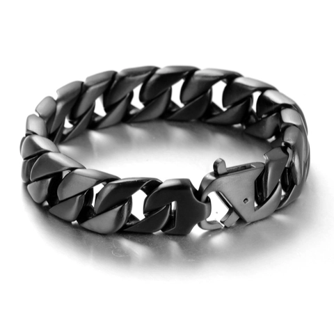 Herren Edelstahl Panzerarmband Punk Hip Hop Gold Schwarz Poliert Schmuck Karabinerverschluss Kette Armreif
