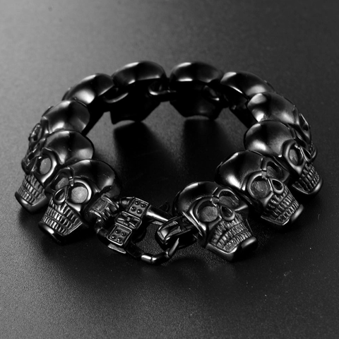 Heren Roestvrij Staal Schedel Armband Gothic Punk Biker Sieraden Mat Zwart Skelet Hoofd Schakelarmband Cadeau Voor Mannen