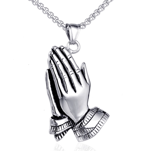 Ciondolo a Forma di Mani in Preghiera in Acciaio Inossidabile Senza Catena Ciondolo Spirituale Religioso Per Uomo Donna