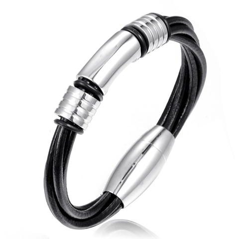 Bracciale in Pelle Intrecciata da Uomo di Moda Con Chiusura Magnetica in Acciaio al Titanio Stile Punk Gioielli da Uomo