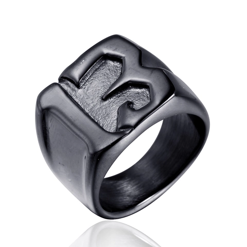 Men's Punk Titanium Steel Number 13 Ring Retro Brushed Black Gold Silver Color Signet Band Ring Hip Hop Jewelry Gift