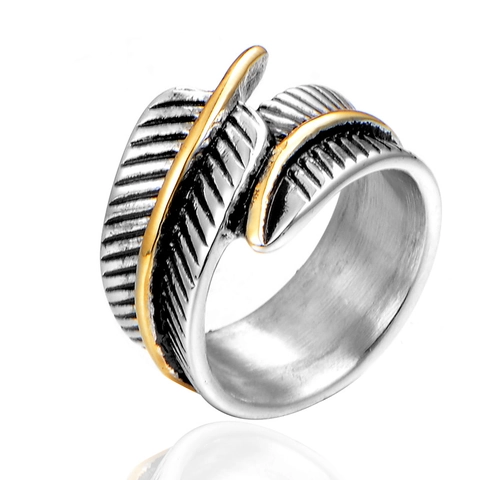 Vintage Roestvrij Stalen Veer Ring Voor Heren Retro Etnisch Wikkelen Open Verstelbare Band Ring Goud Zilver Tweekleurige Sieraden Cadeau