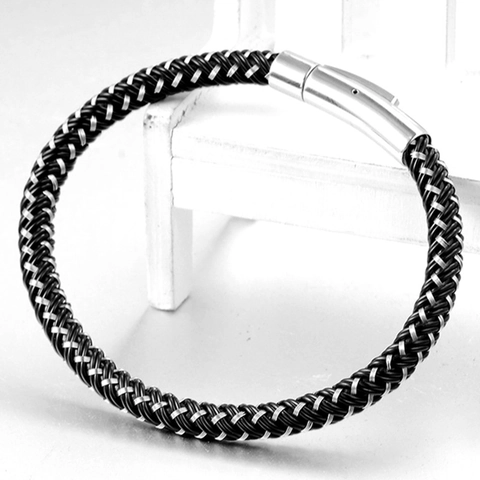 Titanium Steel Men Woven Bracelet Fashion Minimalist Industrial Style Braided Bracelet With Stainless Steel Magnetic Clasp