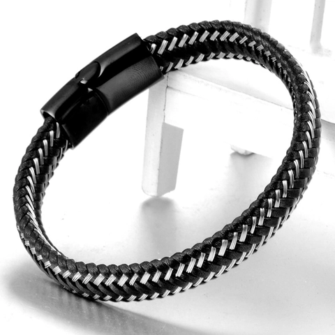 Herren Minimalist Geflochtenes Kunstleder Armband Edelstahl Magnetverschluss Lässiger Modeschmuck Für Damen Und Herren