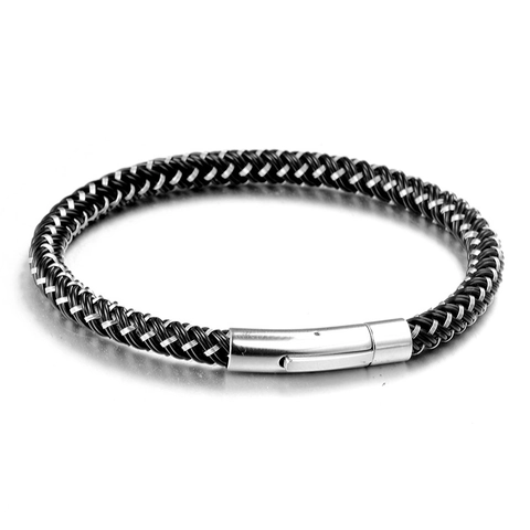 Titanium Steel Men Woven Bracelet Fashion Minimalist Industrial Style Braided Bracelet With Stainless Steel Magnetic Clasp