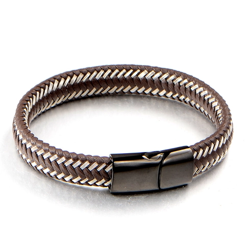 Herren Minimalist Geflochtenes Kunstleder Armband Edelstahl Magnetverschluss Lässiger Modeschmuck Für Damen Und Herren