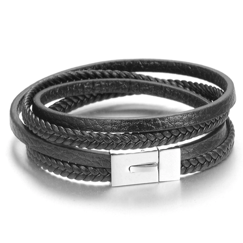Pulsera Multicapa Trenzada de Acero Inoxidable Minimalista para Hombre Joyería Geométrica Tejida a Mano Con Cierre Magnético Regalo