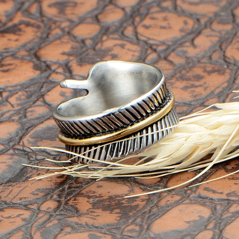 Vintage Roestvrij Stalen Veer Ring Voor Heren Retro Etnisch Wikkelen Open Verstelbare Band Ring Goud Zilver Tweekleurige Sieraden Cadeau