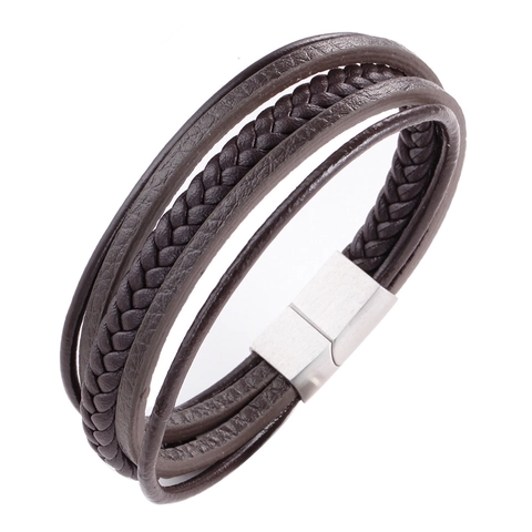 Vintage Multi-layer Braided Leather Bracelet For Men Stainless Steel Magnetic Buckle Punk Style Handwoven Casual Wristband