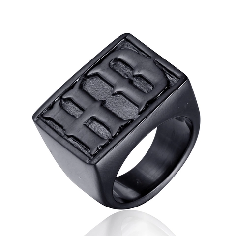 Vintage Titaniumstaal Letterreliëf Zegelring Heren Gothic Hip Hop Punk Vierkante Vingerring Mode Sieraden Accessoires