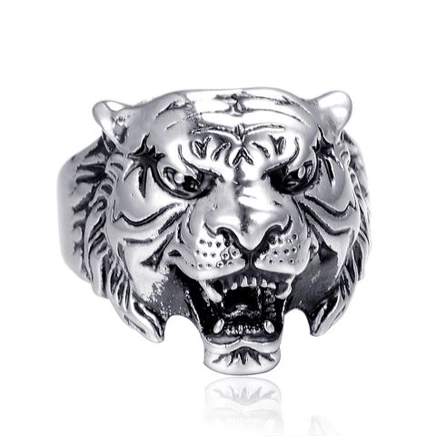 Vintage Edelstahl Tigerkopf Ring Für Herren Dominante Punk Rock Tier Siegelring Gold Silber Farbe Biker Schmuck