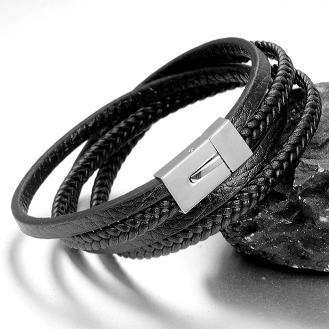 Pulsera Multicapa Trenzada de Acero Inoxidable Minimalista para Hombre Joyería Geométrica Tejida a Mano Con Cierre Magnético Regalo
