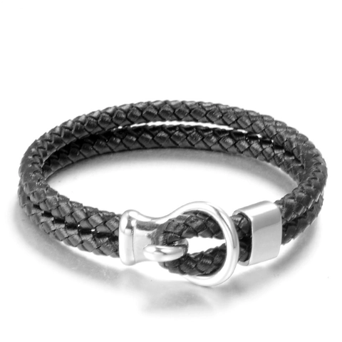 Men's Woven Leather Cord Bracelet With Stainless Steel Horseshoe Clasp Casual Punk Braid Wristband Hand Jewelry For Unisex