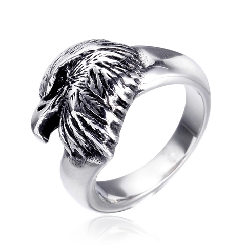Stainless Steel Eagle Head Ring For Men Gothic Punk Vintage Domineering Animal Statement Band Biker Jewelry Gift