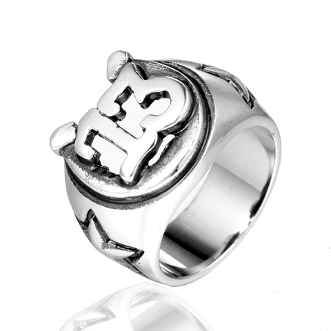 Anillo Retro de Acero Inoxidable 304 para Hombre Número 13 Relieve Herradura Punk Rock Pulido Estrella Joyería para Hombre