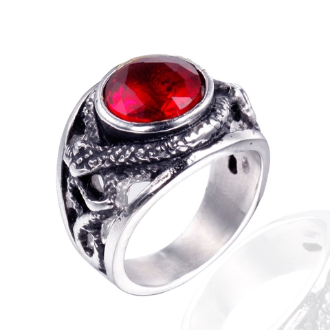 Anello a Scaglie di Serpente in Acciaio Inossidabile 316L Vintage da Uomo Gioielli Punk Gotici con Strass Rosso Nero Regalo Festa