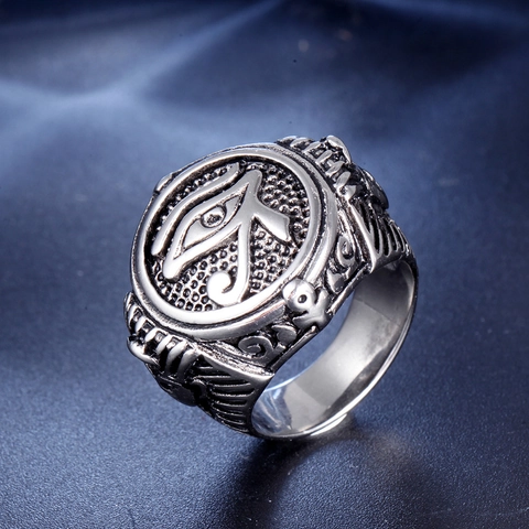 Anello Vintage in Acciaio Inossidabile Occhio di Horus Antico Egitto per Uomo Retro Croce Ankh Punk Gotico Gioielli