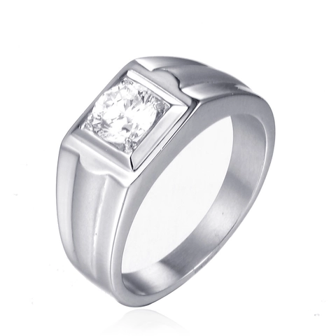 Anillo de Acero de Titanio para Hombre Con Strass Cuadrado Incrustado Pulido Geométrico Anillo para Boda Fiesta Joyería Regalo