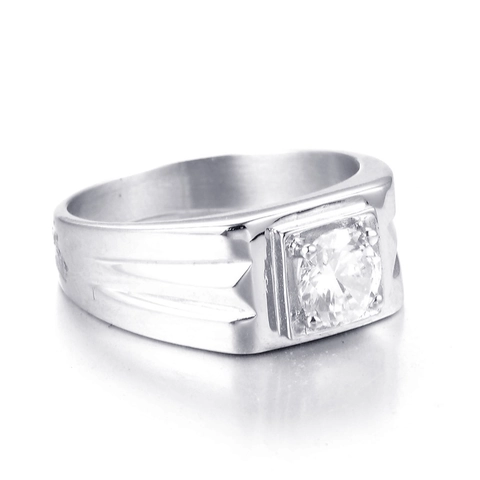 Anillo de Acero de Titanio para Hombre Con Strass Cuadrado Incrustado Pulido Geométrico Anillo para Boda Fiesta Joyería Regalo