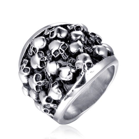 Anello con Teschi Multipli Gothic Punk per Uomo Acciaio Inossidabile Vintage Biker Stile Rock Band Anello Gioielli Regalo