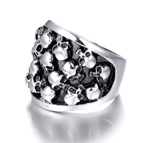 Anello con Teschi Multipli Gothic Punk per Uomo Acciaio Inossidabile Vintage Biker Stile Rock Band Anello Gioielli Regalo