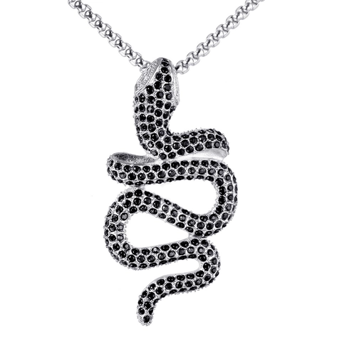 Ciondolo Serpente in Acciaio Inossidabile Vintage per Uomo Strass Forma Animale Gothic Ciondolo Solo Senza Catena Gioielli