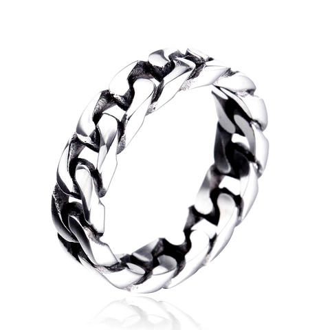 Anillo de Cadena Cubana de Acero Inoxidable Retro para Hombres y Mujeres Acero de Titanio Estilo Punk Gótico Joyería de Moda