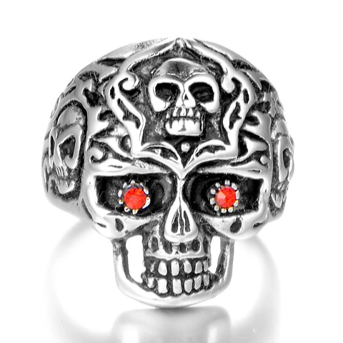 Heren Roestvrijstalen Schedel Ring Met Rode Strass Ogen Biker Punk Gotisch Retro Sieraden Titanium Staal Ring