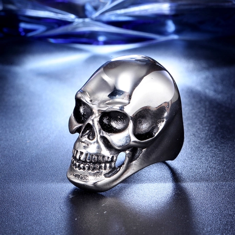 Anello Teschio in Acciaio Inossidabile Gotico Vintage Punk Rock Ossidato Lucidato Heavy Metal Gioielli Biker per Uomo Donna