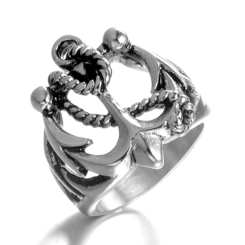 Anillo de Ancla de Acero de Titanio Vintage para Hombre Diseño de Cuerda Náutica Retro Estilo Industrial Punk Biker Joyería