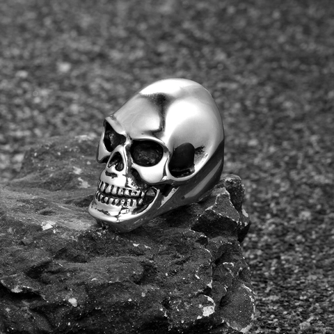 Vintage Gothic Skull Stainless Steel Ring For Men Women Punk Rock Industrial Style Polished Heavy Biker Halloween Finger Ring