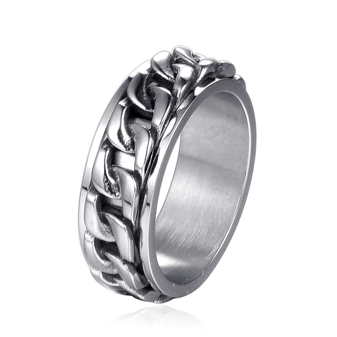 Anello Spinner in Acciaio Inossidabile con Catena Cubana per Uomo Donna Ruotabile Antistress Punk Band Anello Unisex Gioielli di Moda