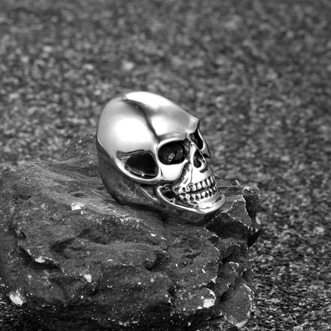 Vintage Gothic Skull Stainless Steel Ring For Men Women Punk Rock Industrial Style Polished Heavy Biker Halloween Finger Ring