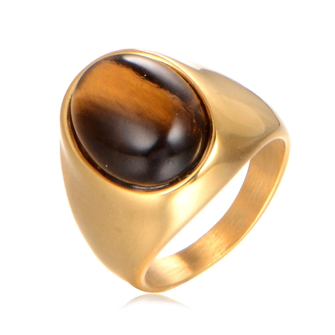 Vintage Men Stainless Steel Ring With Oval Tiger Eye Stone Gold Steel Color Electroplated Punk Style Biker Ring Jewelry