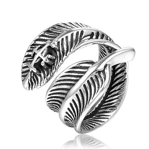 Vintage Stainless Steel Feather Open Ring For Men Women Double Feather Adjustable Punk Gothic Western Fashion Ring Jewelry