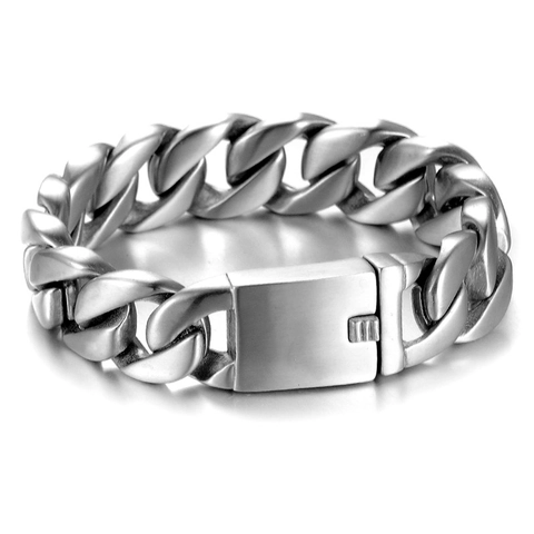 Bracciale a Catena Cubana da Uomo in Acciaio al Titanio Punk Industriale Heavy Metal Finitura Spazzolata Opaca Gioielli Hip Hop