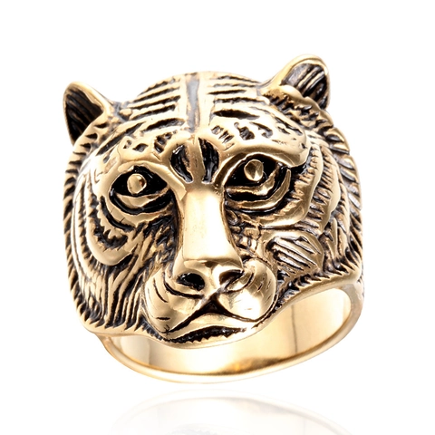 Vintage Tiger Head Ring Stainless Steel Relief Distressed Punk Gothic Hip Hop Couple Ring For Men Women Fashion Jewelry
