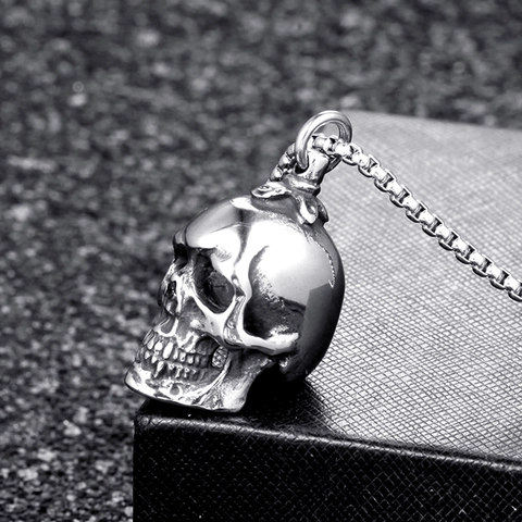 Vintage Stainless Steel Skull Pendant For Men Women Gothic Punk Rock Jewelry Retro Silver Color Skeleton Pendant Only Without Chain