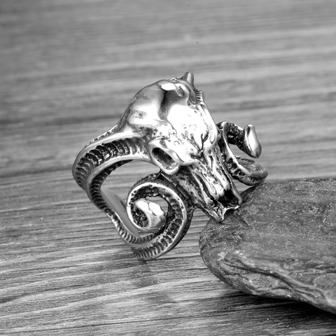 Vintage Roestvrijstalen Ram Schedel Ring Voor Heren Gothisch Punk Dierlijk Skelet Biker Vingerring Sieraden Antiek Zilver