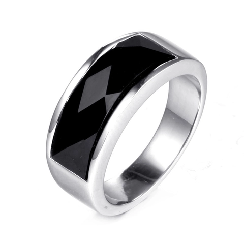 Anello in Acciaio Inossidabile con Strass Geometrici Intarsiati per Uomo Donna Minimalista in Acciaio al Titanio Lucido Gioielli