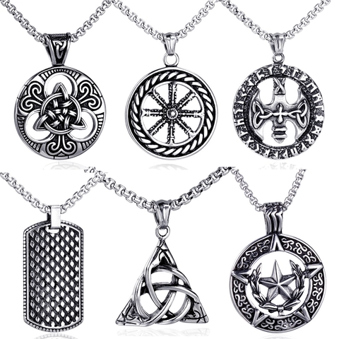 Vintage Stainless Steel Viking Rune Pendant For Men Retro Celtic Knot Hip Hop Round Necklace Accessory Jewelry Pendant Only