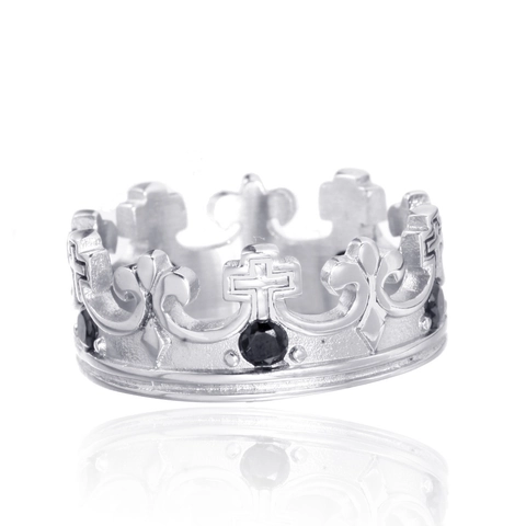 Anillo de Corona de Acero Inoxidable Vintage para Hombre Mujer Gótico Cruz Flor de Lis Estrás Incrustado Retro Punk Joyería de Fiesta