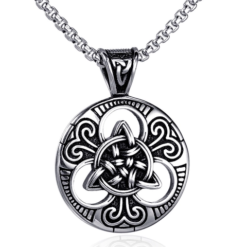 Vintage Stainless Steel Viking Rune Pendant For Men Retro Celtic Knot Hip Hop Round Necklace Accessory Jewelry Pendant Only