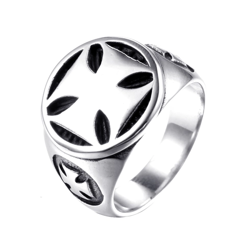 Anello Sigillo Uomo Vintage Gothic Punk in Acciaio Inossidabile Croce di Malta Anello Retrò per Uomo Gioielli Regalo Argento Nero