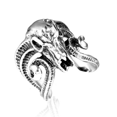 Vintage Roestvrijstalen Ram Schedel Ring Voor Heren Gothisch Punk Dierlijk Skelet Biker Vingerring Sieraden Antiek Zilver
